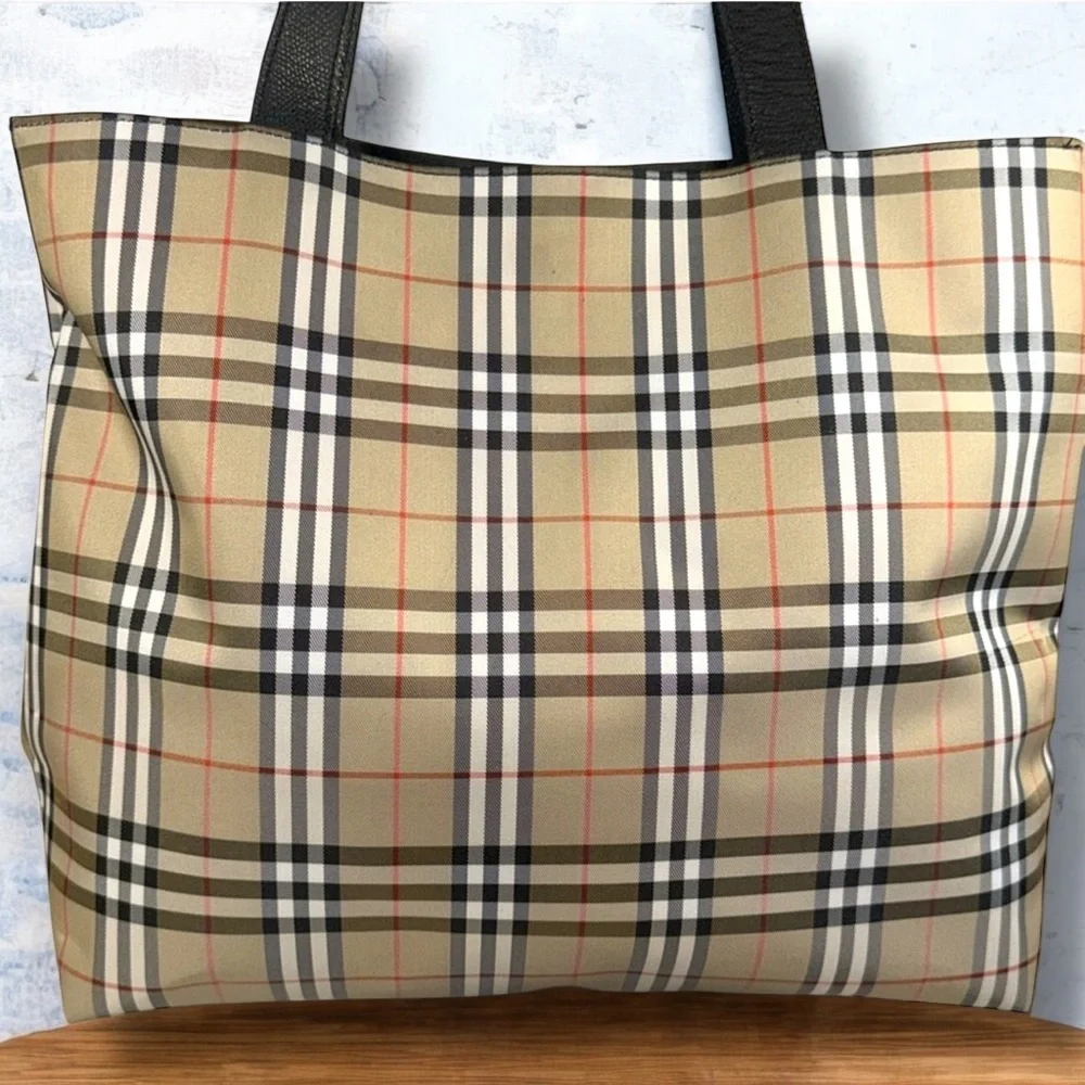 Burberry Leather Trimmed Nova Haymaker Check Tote with COA